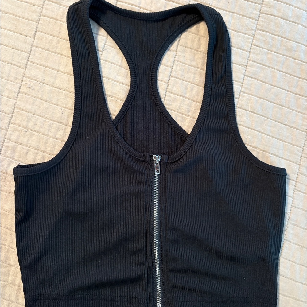 #27 - WINTER CLEAN OUT - SHEIN Black Ribbed Zip-up Crop Tank Top - S